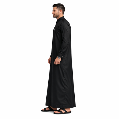Lamsa Men's Black Saudi Thobe Luxury Jubbah