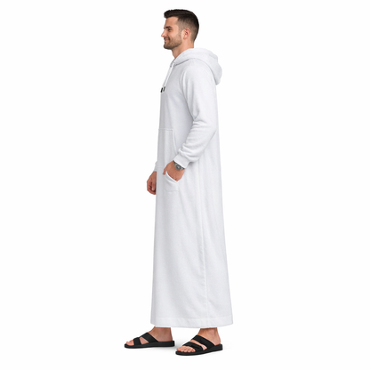 Donchie Men's White Hoodie Jubbah Thobe Cotton Fleece