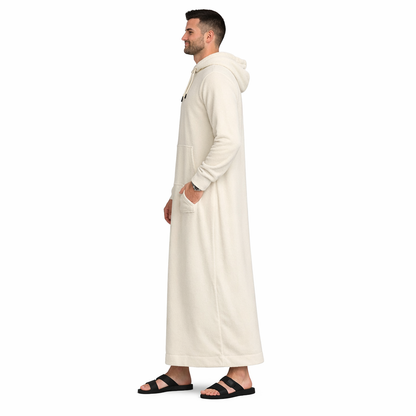 Donchie Mens Cream Jubbah Thobe Cotton Fleece