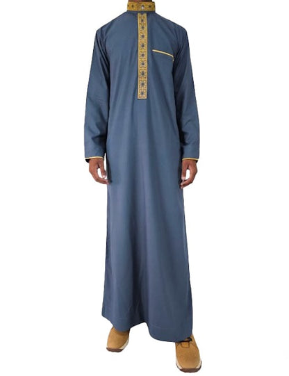 Lamsa Men's Silver Blue Thobe  Luxury Embroidery Jubbah