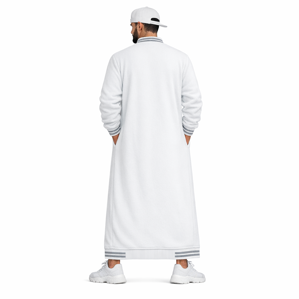 Donchie Men's White Bomber Jubbah Thobe Cotton Fleece