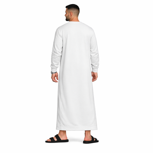 Donchie Men's White Sweatshirt Thobe Jubbah Cotton Fleece