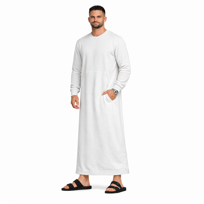 Donchie Men's White Sweatshirt Thobe Jubbah Cotton Fleece