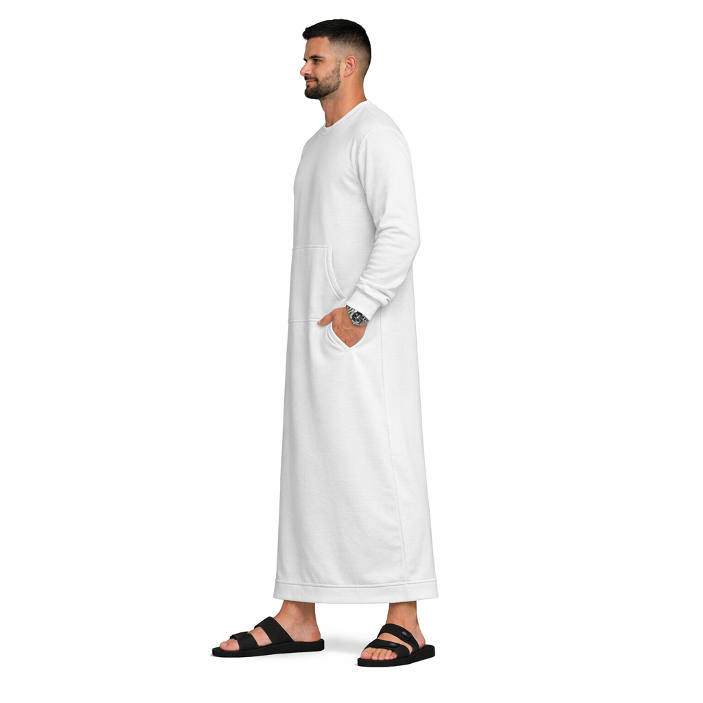 Donchie Men's White Sweatshirt Thobe Jubbah Cotton Fleece