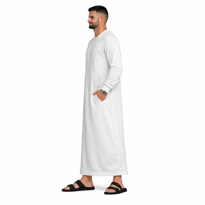 Donchie Men's White Sweatshirt Thobe Jubbah Cotton Fleece