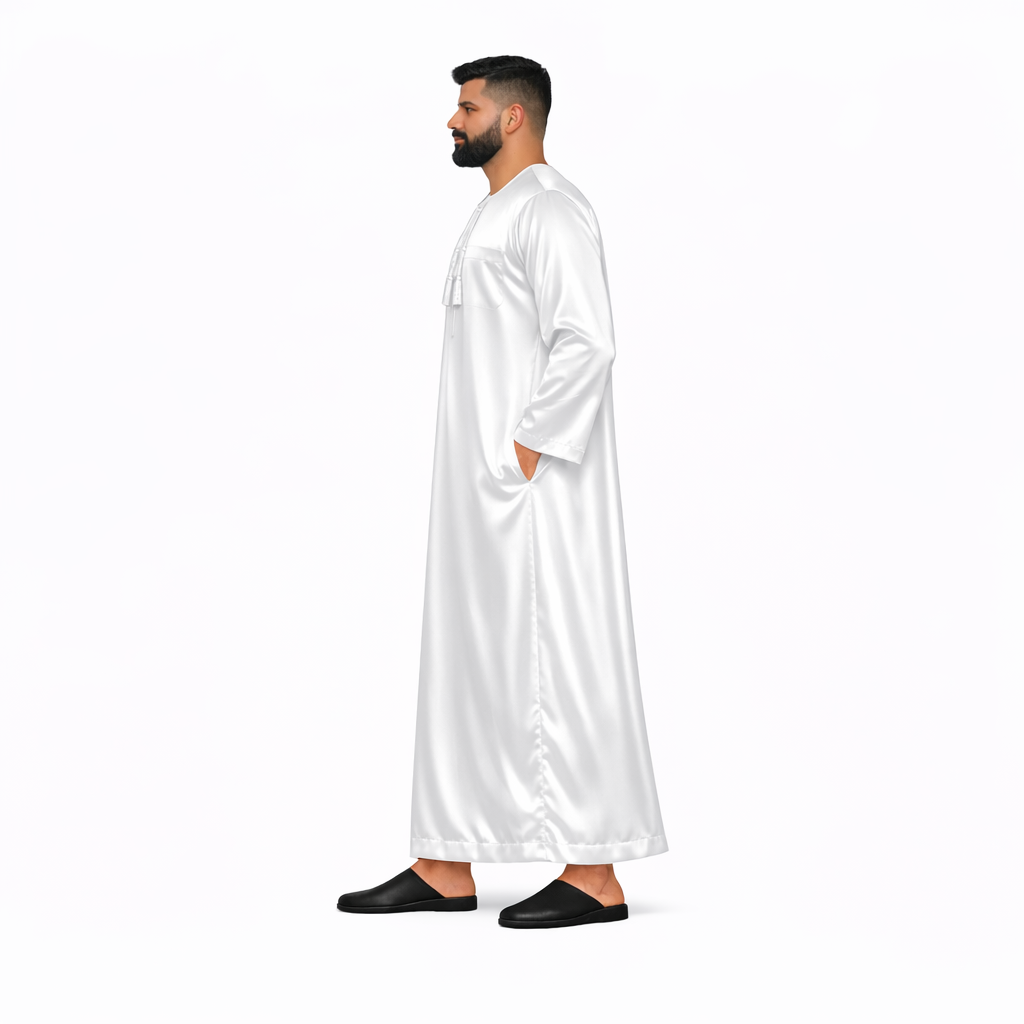 Lamsa White Satin Emirati Thobe Jubba