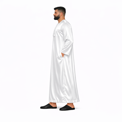 Lamsa White Satin Emirati Thobe Jubba