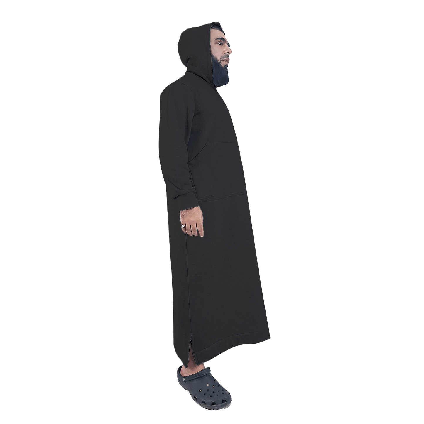 Donchie Men's Black Hoodie Jubbah Thobe Cotton Fleece