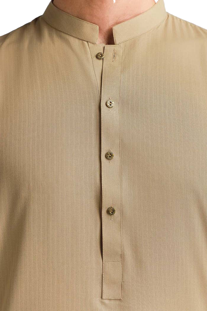 Lamsa Beige Band Shalwar Kurta Kameez Cotton Blend
