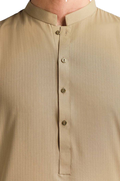 Lamsa Beige Band Shalwar Kurta Kameez Cotton Blend