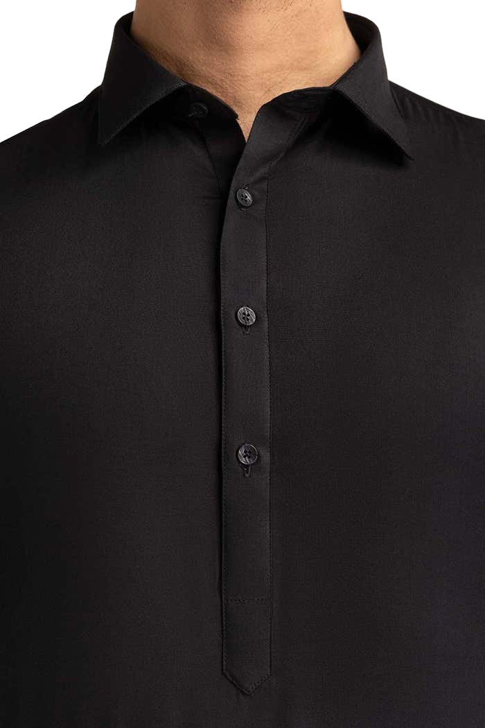 Lamsa Black Collar Shalwar Kurta Kameez Cotton Blend