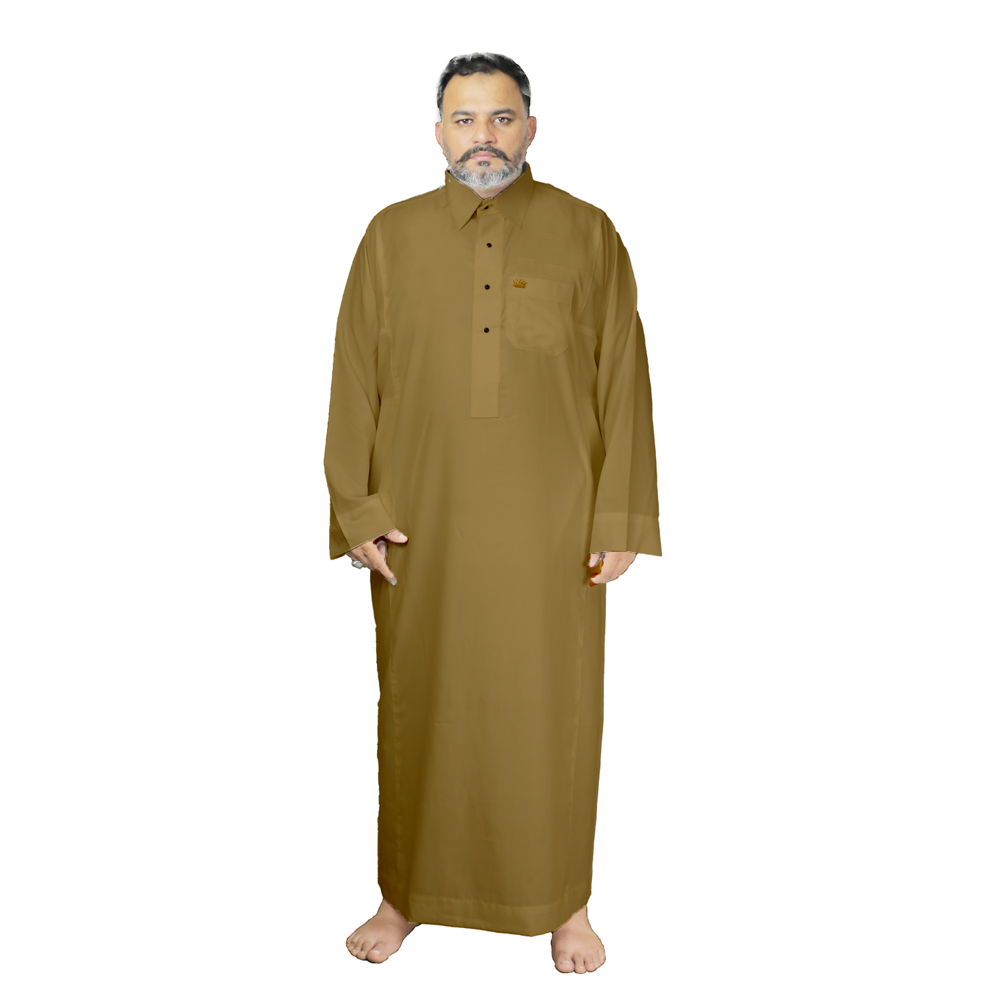 Lamsa Men's Brown Collar Shirt Thobe Luxury Jubbah Kandura