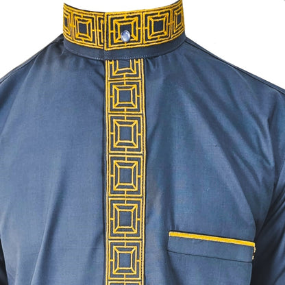 Lamsa Men's Silver Blue Thobe  Luxury Embroidery Jubbah