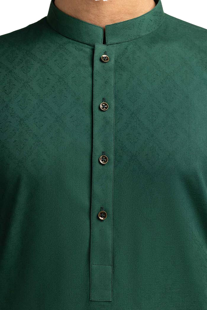 Lamsa Emerald Green Kurta Kameez Cotton Blend