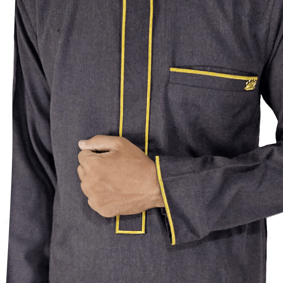 Lamsa Dark Maroon Men’s Thobe with Golden Embroidery